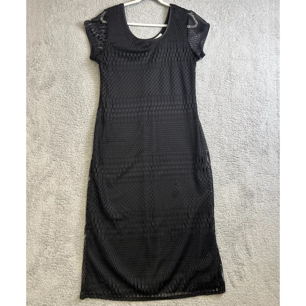 Vintage Caroline Wells Dress‎ Black Womens Sz 14 Lace Two Layers Mid Calf Length